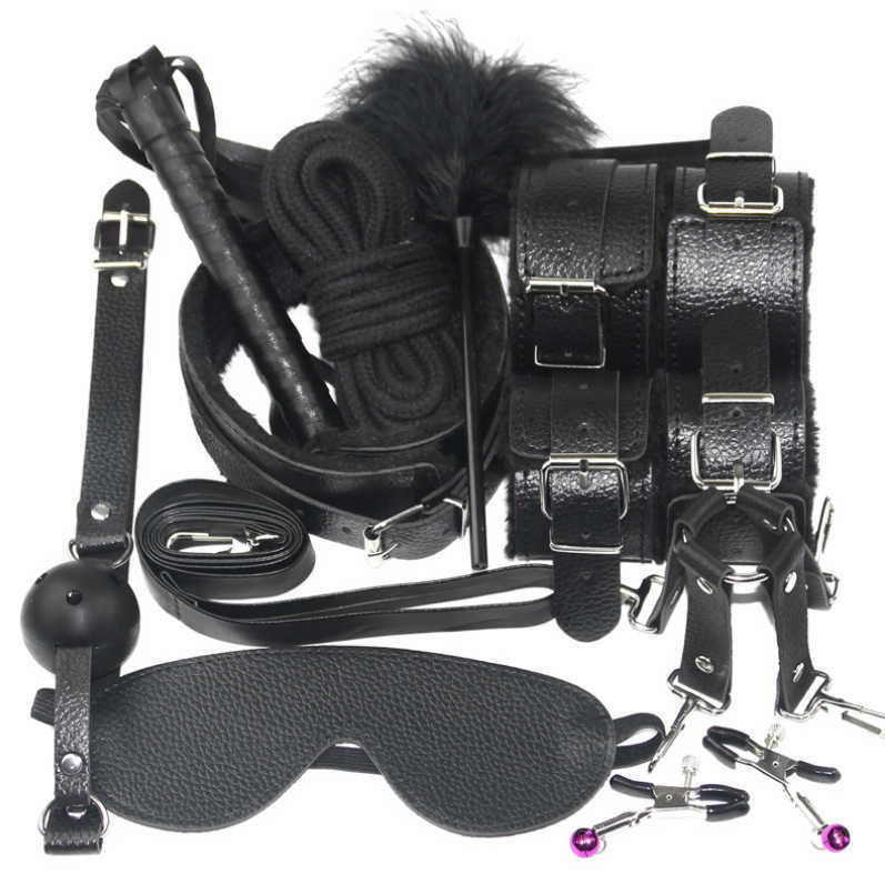 bondage Lady Massager Handcuffs Whip Collar Gag Nipple Clamps Rope Bdsm Bondage Set Erotic Sex Toys for Couples Women Anal Butt Plug Tail AORD-image-809999781
