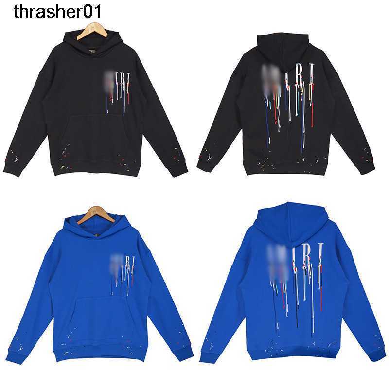 Men&#039;s Hoodies designer Sweatshirts Trendy amirs ink splashing paint dripping letter black sweater new autumn Streetwear hooded-image-809907306