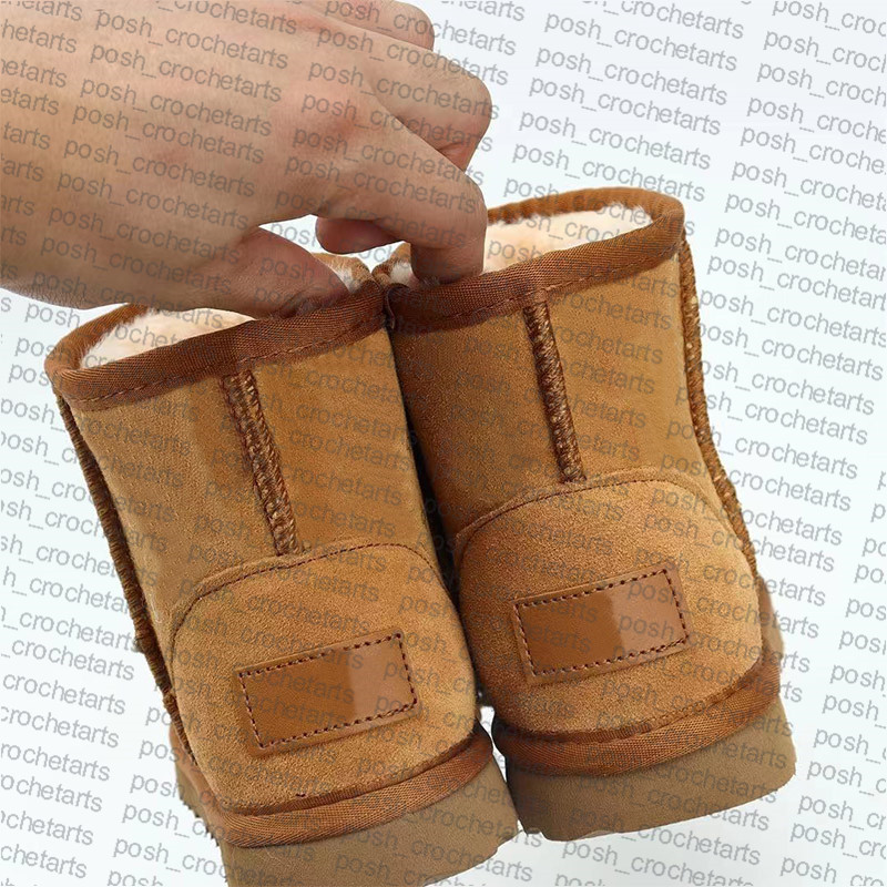 

Classic Snow Boots Sold with Box Genuine Leather Booties for Mum and Kids Matching Shoes Winter Footwares, Tan
