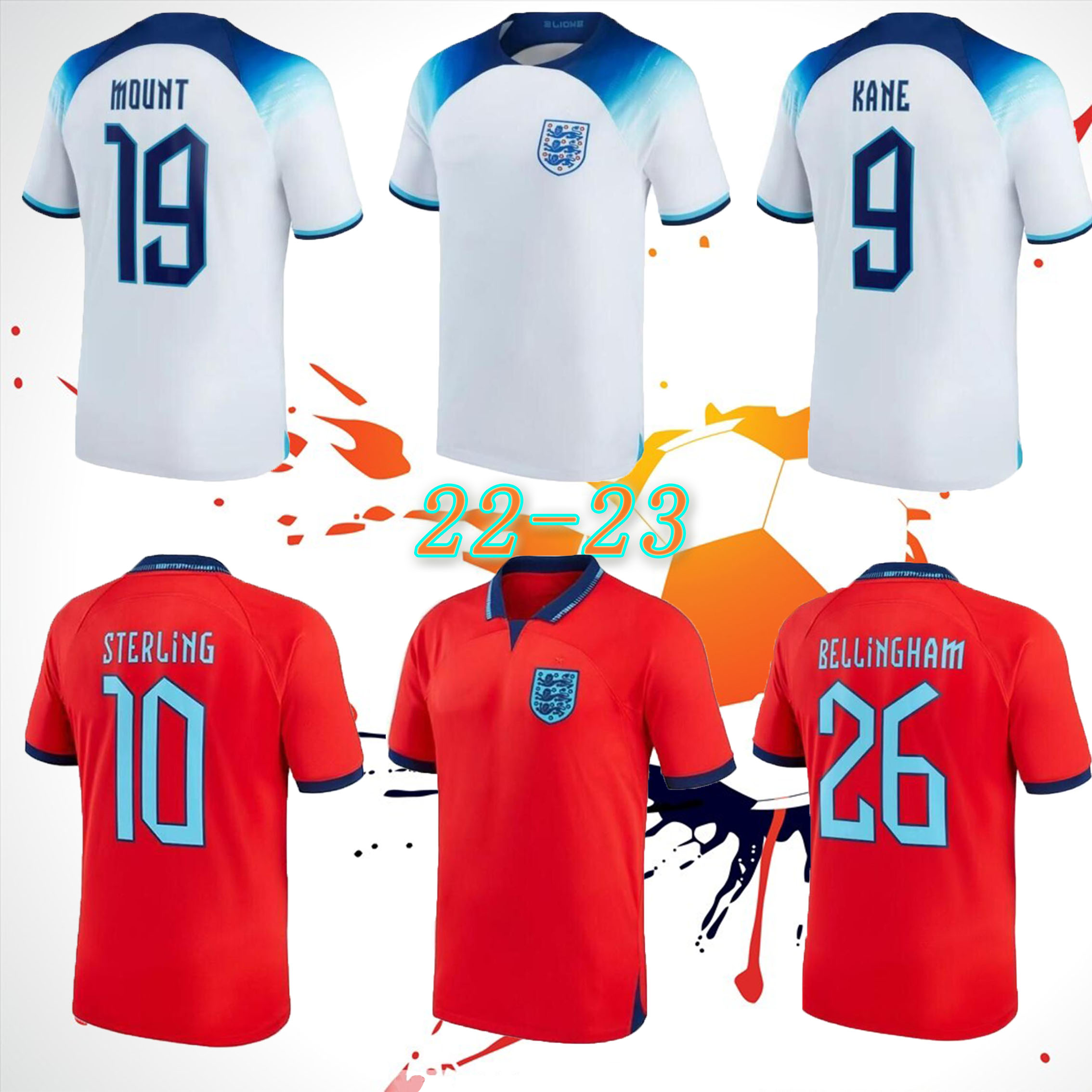 

22 23 ENGLAND Soccer Jerseys KANE GREALISH 2022 World Cup SANCHO STERLING 2023 RASHFORD FODEN SAKA BELLINGHAM Football shirts MOUNT Mens Kids Kit Uniform fans player, Gray