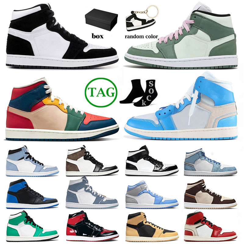 Avec la boîte Jumpman 1 Chaussures de basket-ball pour hommes Femmes Patent Bred 1s High Cream Dark Chocolate Panda Mid Dutch Green Sports Sneake