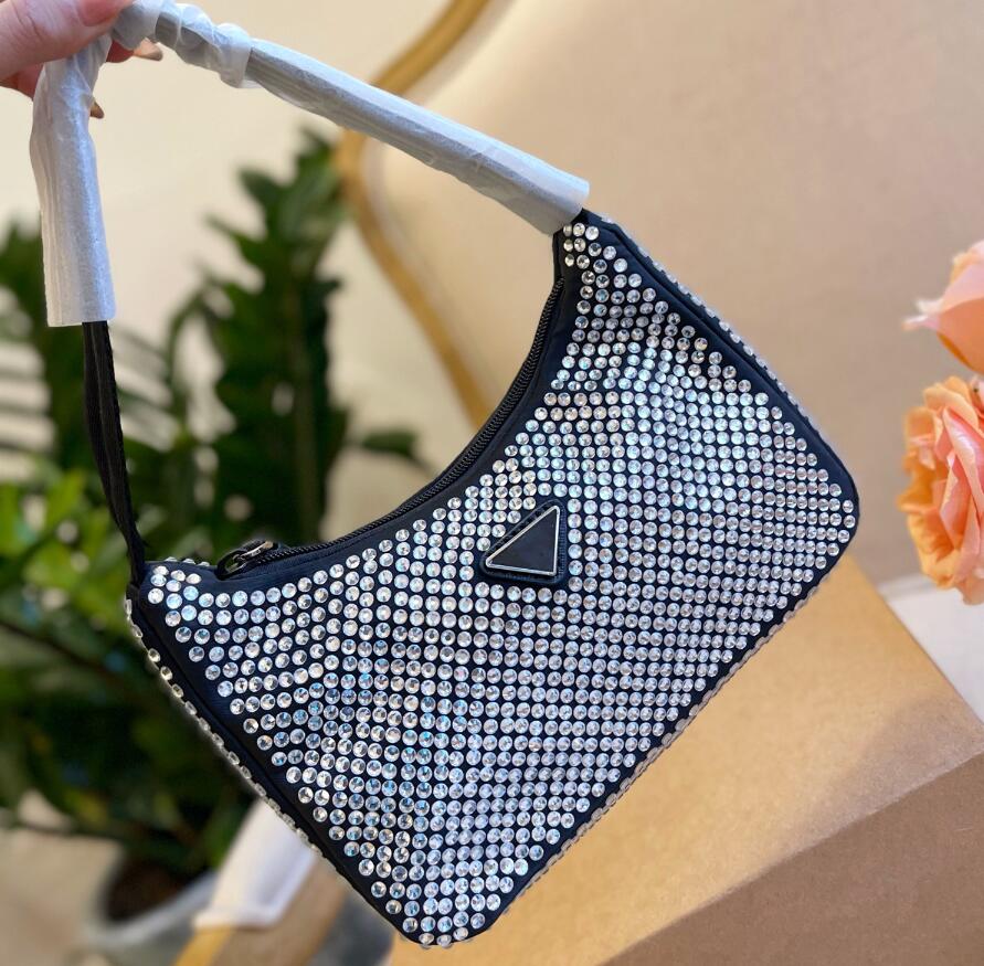 

5A Quality Diamond Women Shoulder Bag 2022 New Crystal Handbags Summer Fashion Underarm Purses Luxury Totes Bling Nylon Classic Shiny Handbag Zipper, Pink
