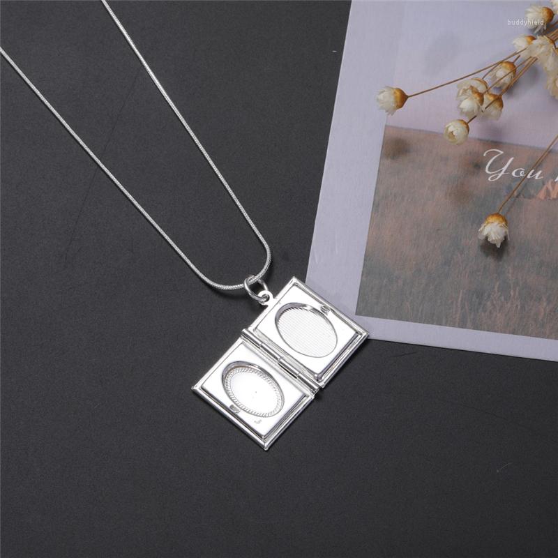 

Pendant Necklaces Pure Silver 925 Charm For Women Square Openable Po Locket & Necklace Chain Vintage Lover Jewelry Bijoux
