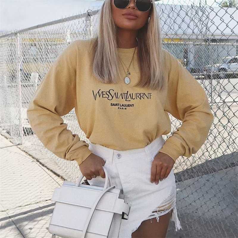 

Printing Fashion Letters Crewneck Sweatshirt Women Loose Streetwear Long Sleeve Tops New Designer Plus Size Vintage Casual 201204, Thin 4