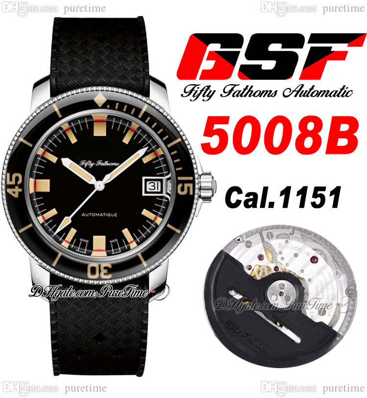 

Fifty Fathoms Barakuda Re-Edition A1151 Automatic Mens Watch GSF 5008B-1130-B52A Black Dial Rubber Strap Super Edition Puretime C3