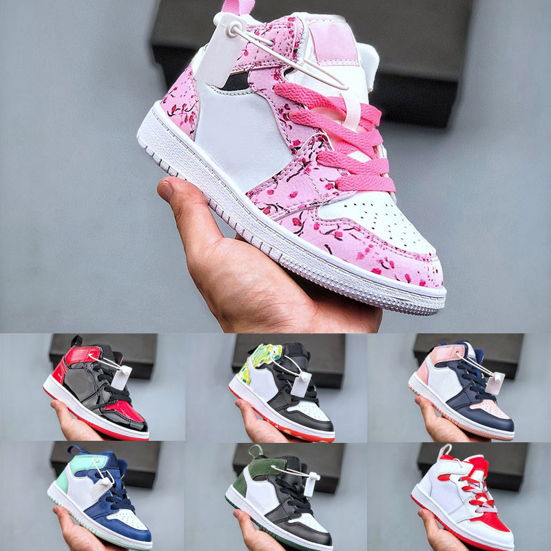 

Discount Classic 1 Mid PATENT BRED WHITE POMEGRANATE skateboarding sneaker Children Boy Girl Kid youth Basketball sports shoes skate size EUR22-35, 003