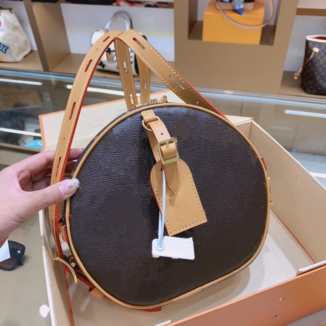 

Classic Luxurys Designers Shoulder bag Boite Chapeau Circular Louis Round Handbags 2022 women Crossbody purses Printed Fashion Clutch Bags, Brown