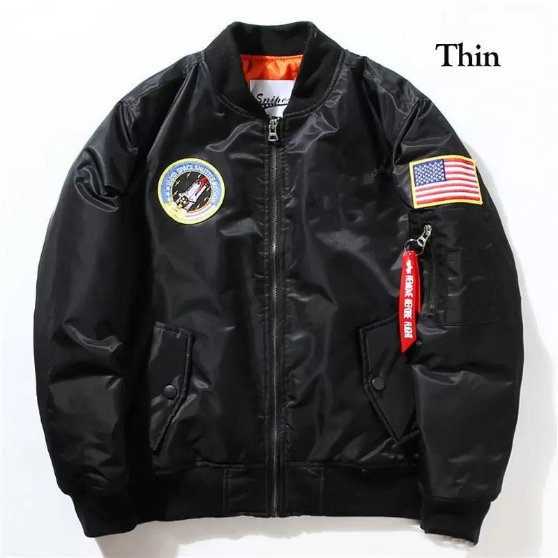 

winter mens designer baseball jacket pilot jacket coat thin or thick bomber men bomber jackets embroidery baseballs coats M-XXL, Black thick