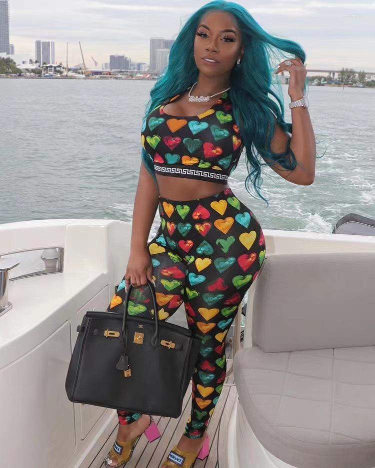 

Women' Two Piece Pants Retro Print Sexy Suitable Tracksuits Young Mini Tank High Waist Long Pencil Skinny Women 2 Set, Black