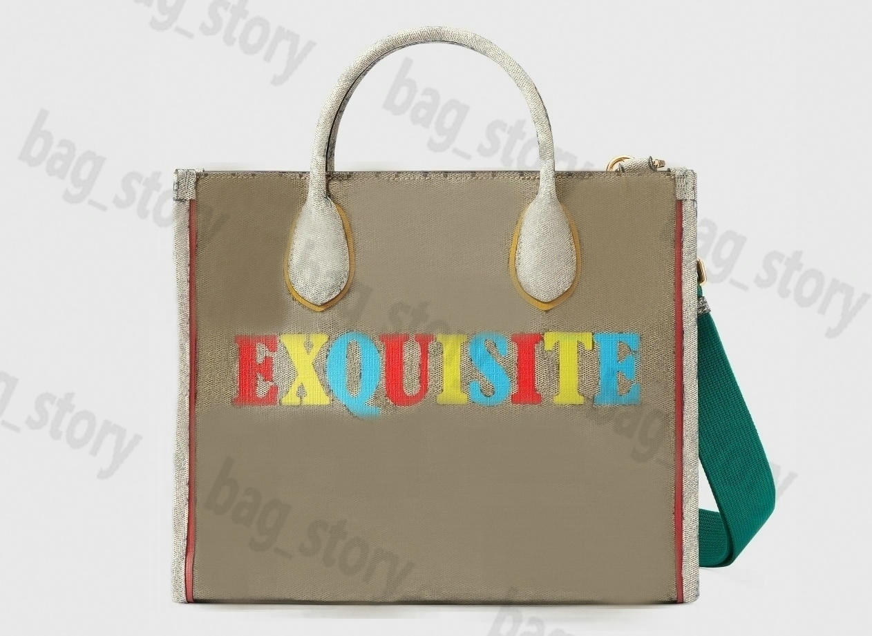 

Designer Bag Tote Messenger Exquisite Small Characters Bags Women Two Handle Handbag Cross Body Open Shopper Canvas Multicolor Letter Green Strap Shoulderbag