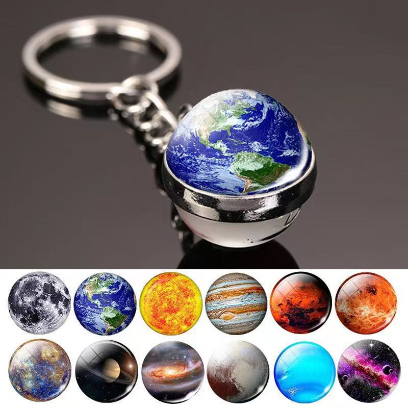 

Men's and women's Keychains Glow In The Dark Solar System Planet Key ring Lanyards Galaxy Nebula Luminous Keychain Moon Earth Sun Double Side Glass Ball Key Chain