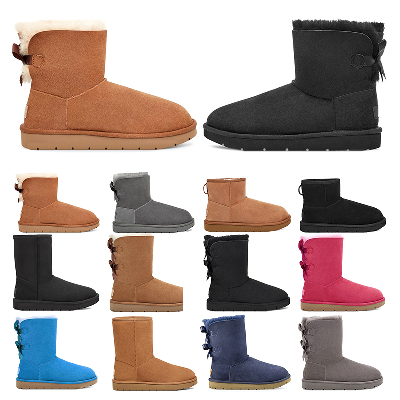 

women designer boots girl classic snow boot ankle short bow mini fur black chestnut pink bowtie womens shoes size 5-10 winter Luxurys GAI, 13