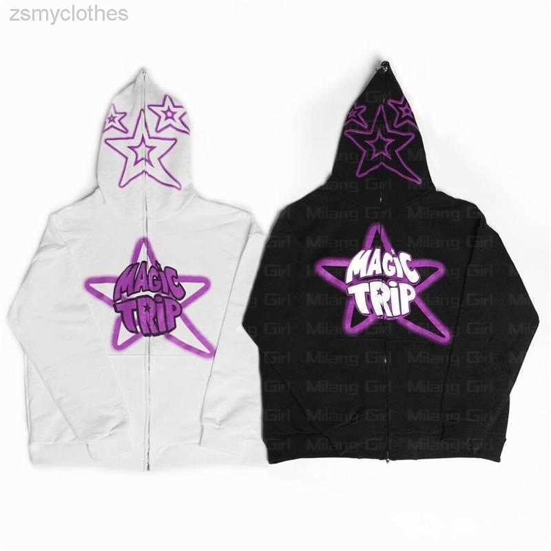

Zip Hoodie Star Letter Graphics Goth Sweatshirt Sport Coat Pullover Gothic Long Sleeve Oversized Hoodie Y2k Jacket Men' Hoodies, White