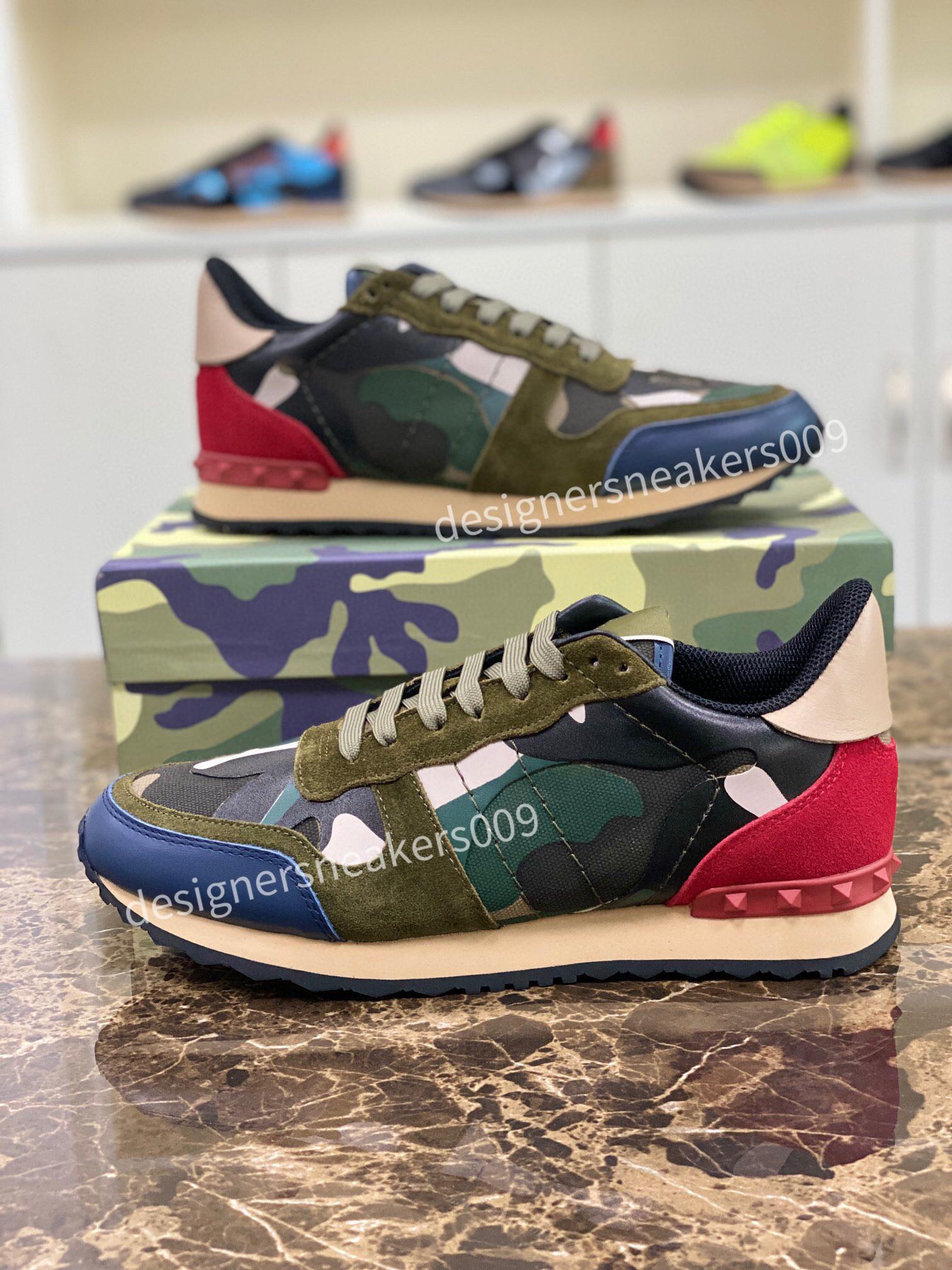 Chaussures en daim baskets entraîneurs décontractés chaussures de marche en cuir clouté camo camouflage rockrunner tardif.