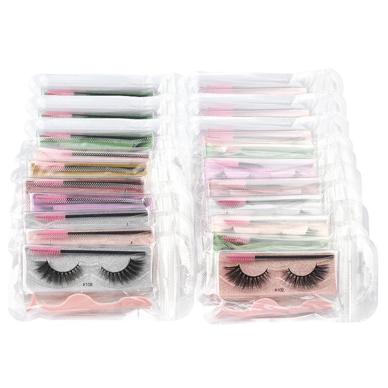 

3D Faux Mink Eyelash Combination Lash Pack Lashes Extension Supply with Curler and Brush Natural 20mm Thick Wispy Makeup False Eyelashes Kit