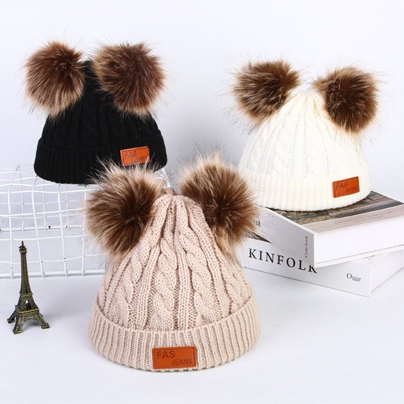 

8 Styles Winter Hat Boys Girls Knitted Beanies Thick Baby Cute Hair Ball Cap Infant Toddler Warm Caps Boy Girl Pom Poms Warmer Hats M926, As photo remark color