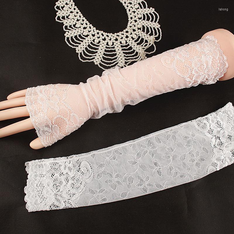 

Knee Pads Summer Sunscreen Long Arm Sleeve Fingerless Lace Gloves Women Driving Elastic Cover Lady Fake For Outdoor, Black