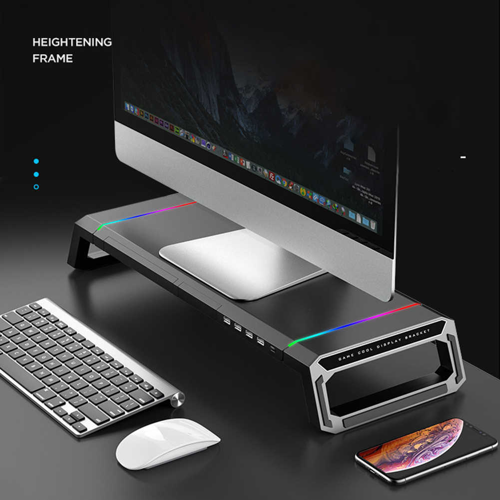 

Tablet PC Stands Multi-Function Base Holder Desktop Monitor Stand Computer Screen Riser RGB 4 USB 2.0 Charging Desk Organizer Laptop Stand W221013