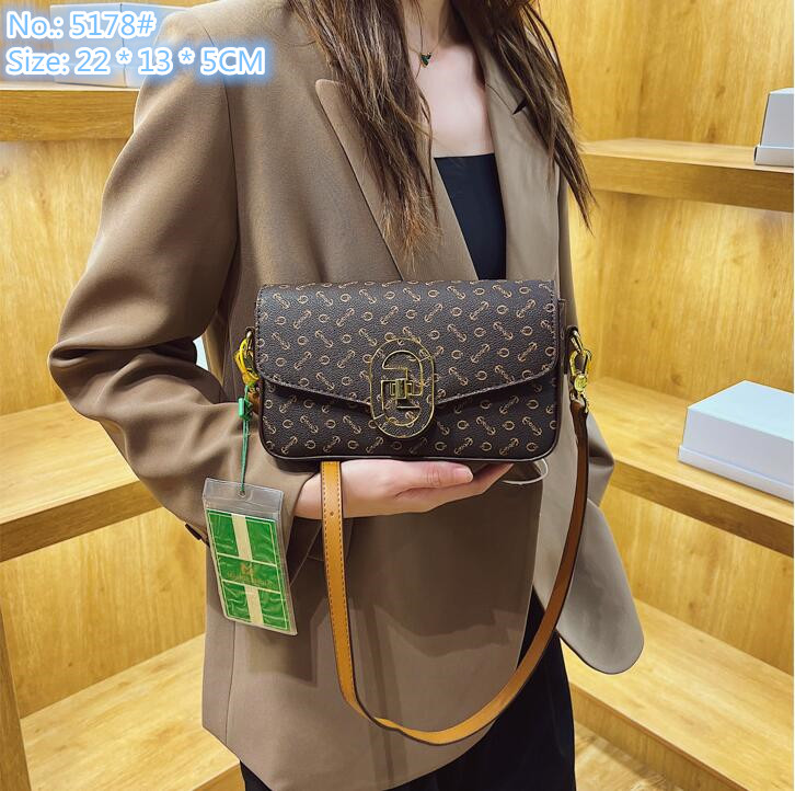 

Wholesale factory ladies shoulder bags 4 colors sweet little fresh printed messenger bag flip contrast leather handbag simple atmosphere color matching backpack, Coffee-5178#-picture style
