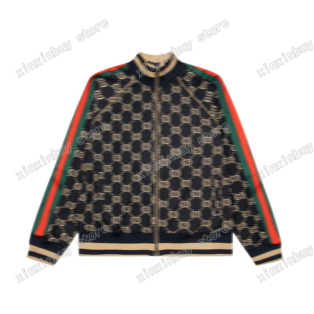 

xinxinbuy Men designer Coat Jacket sets Jacquard letter fabric colour webbing long sleeve women red black khaki blue XS-L, 02