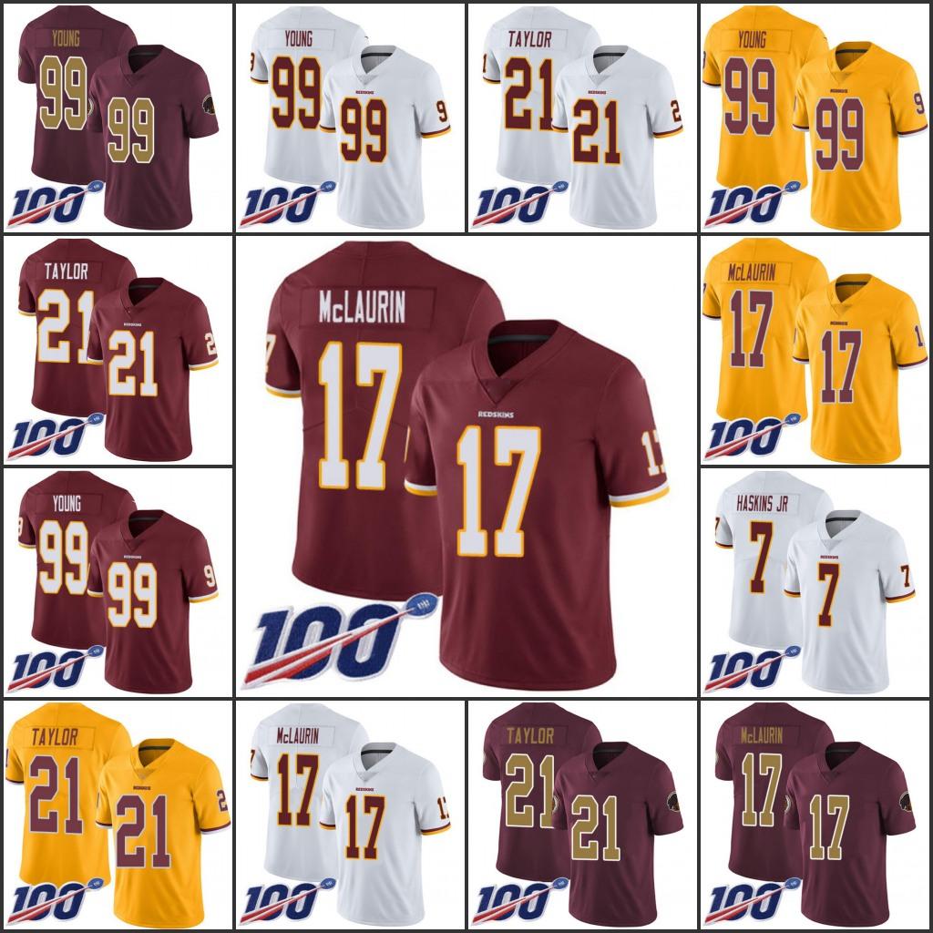 

College wear Washington''Redskins''Men #99 Chase Young 17 Terry McLaurin 21 Sean Taylor 7 Dwayne Haskins Jr Women Youth 100th Limited Jersey, 18