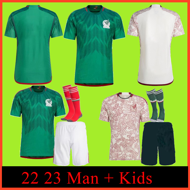 Coupes du monde 2022 Jersey de football mexico Home Away 23 23 Chicharito Lozano Dos Santos Football Kirt Kit Kit Women Men Set Uniforms Fans Pla