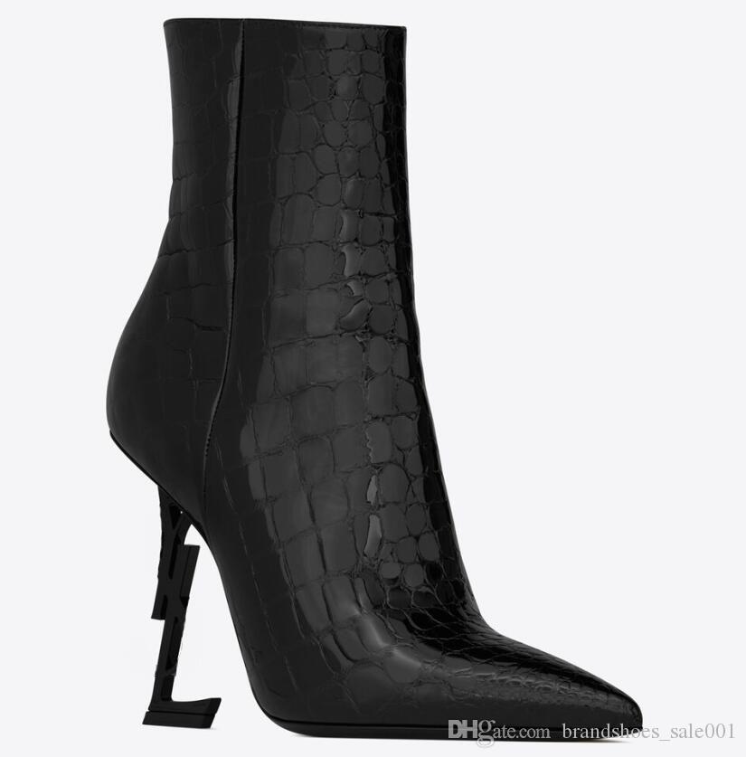 2022 Heels Boots High Heels Pumps Ladies Boots Designer Shoes Alligator-Embossed Patent Leather With Black Heel Snake Pointed Toe Letters New Boo