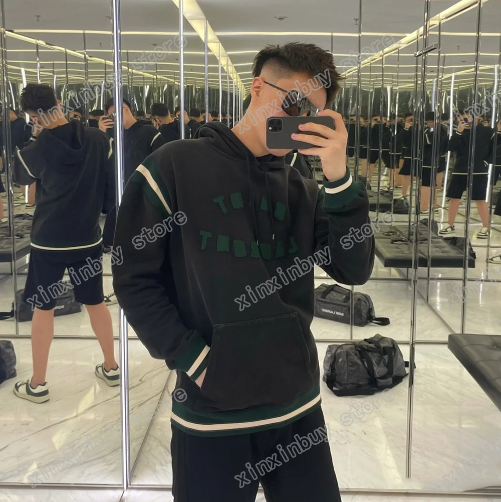 

xinxinbuy Men designer Hoodie sweater PATCH letter 1917 Paris Panelled sleeve women black Apricot khaki XS-L, Multi