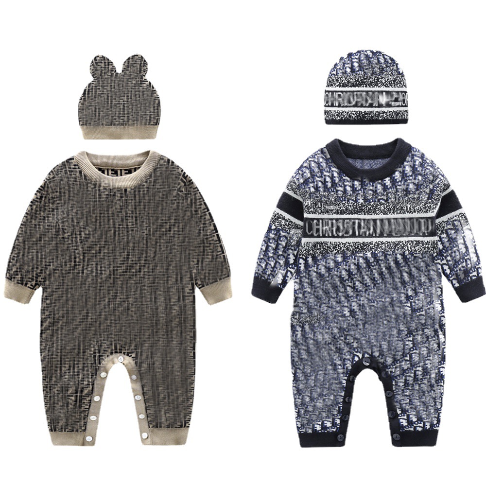 

baby clothes newborn kids Rompers baby Boys girls Fashion designer print luxury pure cotton Long sleeve jumpsuit hat suit, Customize