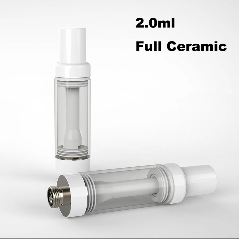 

2.0ml Full Ceramics Carts Pure Solid All Ceramic 2 Gram White Vape Cartridges Pressed Push Snap On Round Tips Glass Cart Lead Free