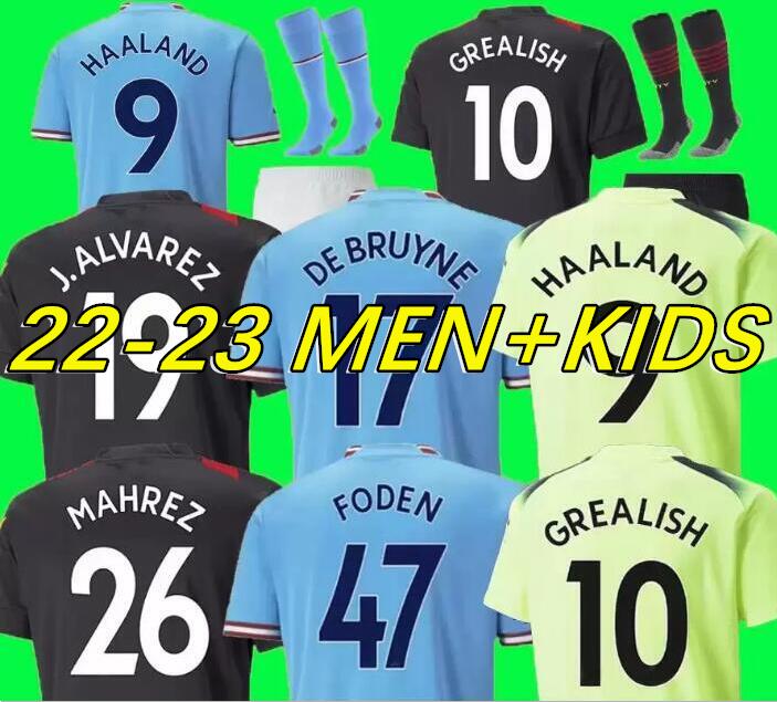 

22 23 HAALAND SOCCER JERSEYS GREALISH STERLING MANS CITIES MAHREZ fans player version DE BRUYNE FODEN 2022 2023 football tops shirt kids kit sets uniform Boys youth, 10
