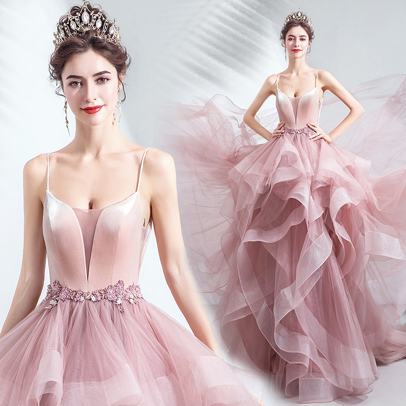 2023 robes de soirée A-ligne manches longues SatinTulle étage longueur licou avec cristaux fermeture éclair dos robe de soirée sur mesure robes d