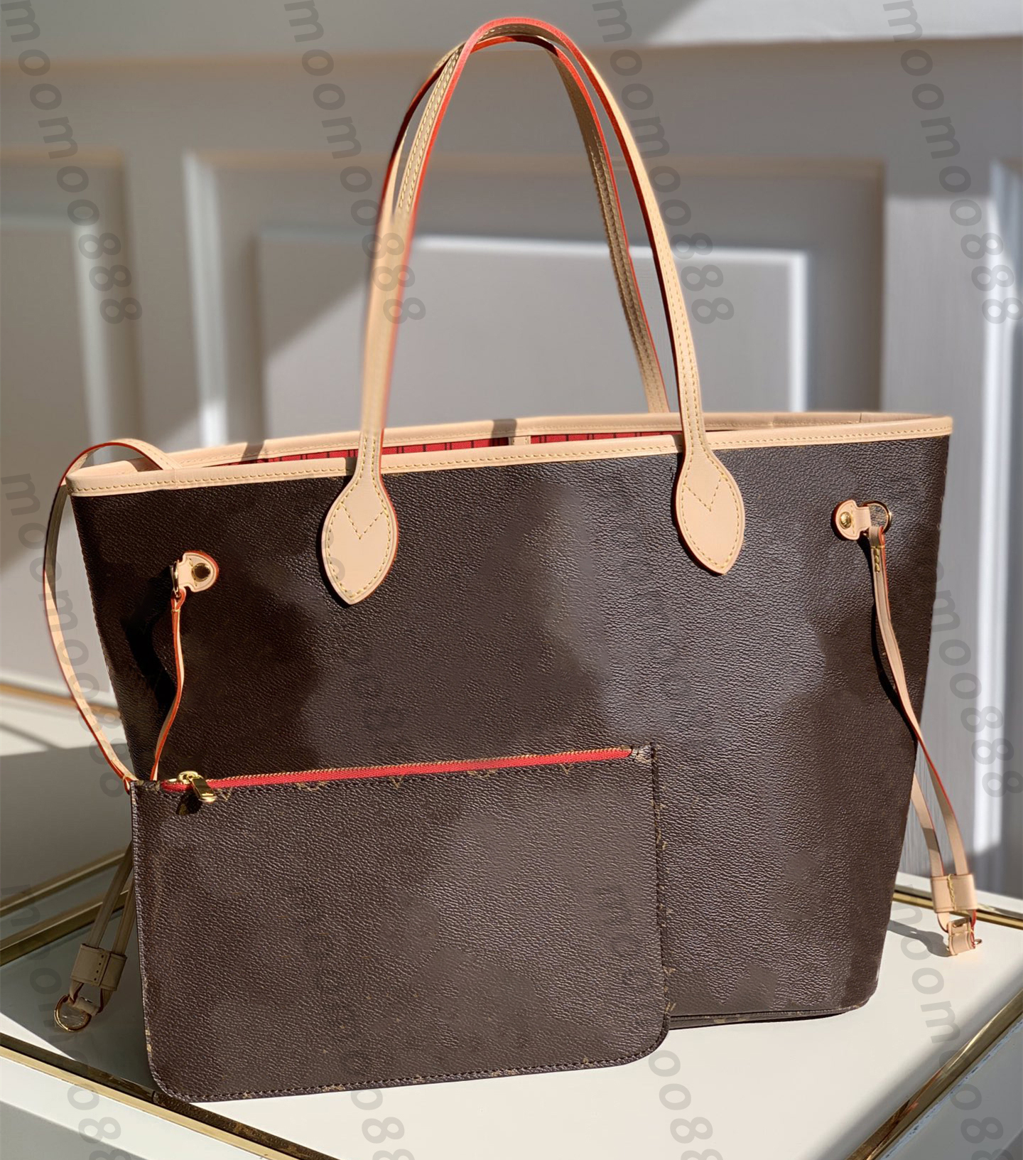

10A Top Tier Mirror Quality Medium Shopping Bag 32cm NeverfuII Letters Print Tote Womens Real Leather Canvas Travel Bag Luxury Designers Purse Brown Flower Handbag, Upload pics to contact us