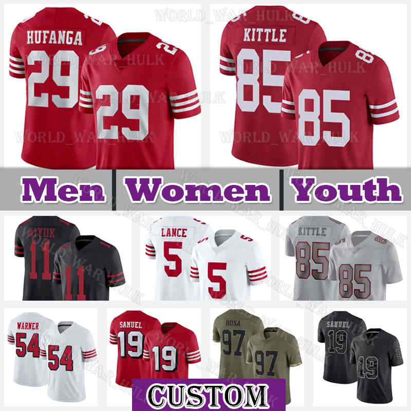 

19 Deebo Samuel Football Jersey 29 Talanoa Hufanga George Kittle Trey Lance Jerry Rice Jerseys Nick Bosa Brandon Aiyuk Fred Warner San Francisco 49ers Trent Williams, Custom men (w j)