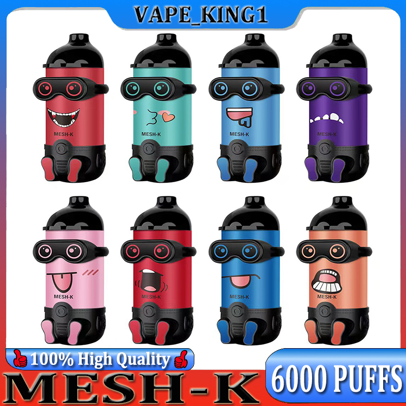 

100% Original Mesh-K 6000 Puffs Bars Disposable E cigarettes Vape Pen 14ml Pre-filled Pods Cartridge 1000mAh Rechargeable Battery