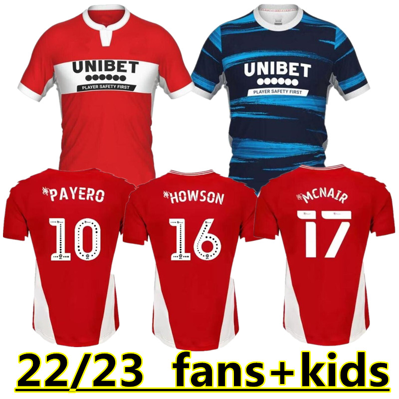 

2022 23 MIDDLESBROUGH soccer jerseys Ashley Michael Fletcher FLINT WING ASSOMBALONGA AKPOM 22 23 home red away blue Men Kids Kits sock Full sets football shirts 666, White