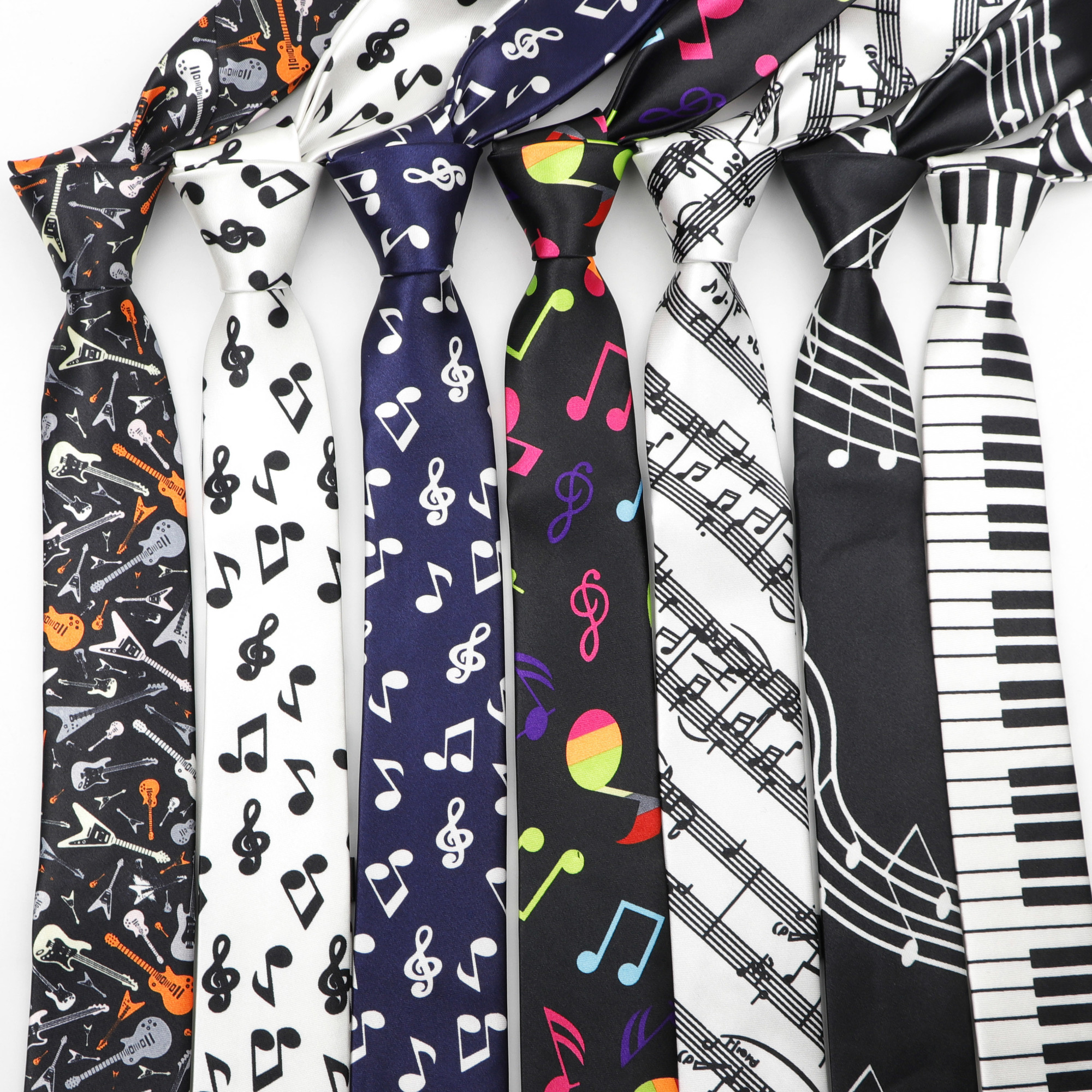 

Neck Tie Set Classic Fashion Men's Skinny Colorful Musical Notes Printed Piano Guitar Polyester 5cm Width Necktie Party Gift Accessory L221013