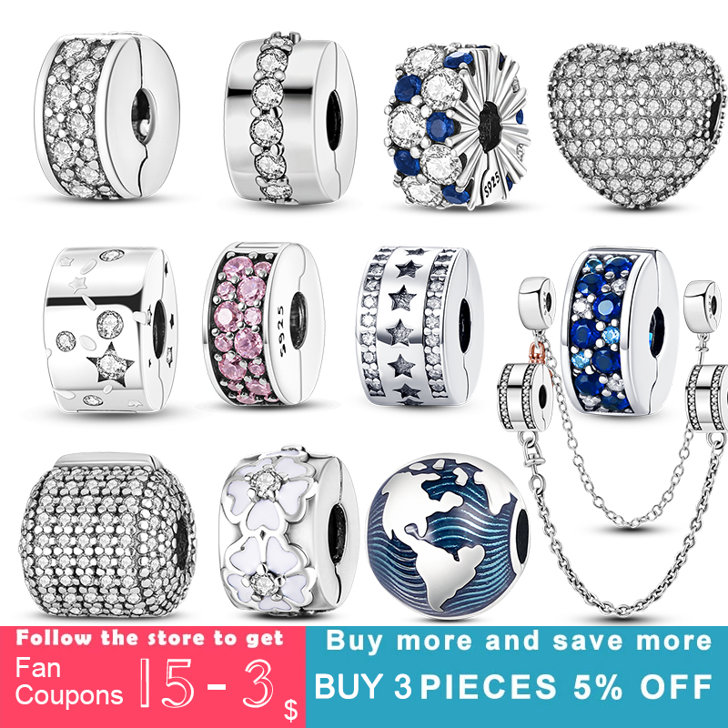 

Fine JewelryBeads 925 Sterling Silver Shiny CZ Heart Clip Charm Flower Bead Safey Fit Original Pandora Bracelet Jewelry DIY