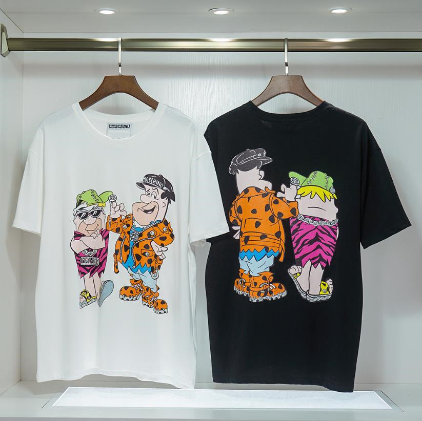 

MOS Men T-shirt Autumn and Winter New 3D Cartoon Front and Back Digital Direct Printing Men's Women's Hip Hop Street Short Sleeve Top, White