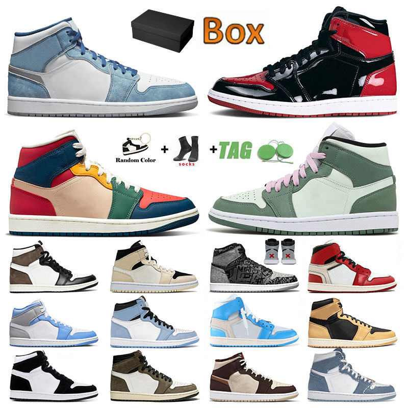 

With Box Jumpman 1 Basketball Shoes For Mens Womens Panda Patent Bred 1s Cream Dark Chocolate Mid Dutch Green Sports Sneakers Trainers Big Size 13 Outdoor, 36-47 patent bred