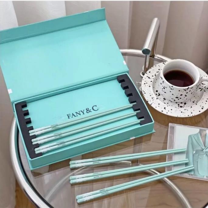 

classic brand blue bone china ceramic chopsticks household high-end sky blue kitchen set tableware with gift box