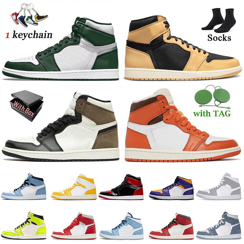 

With Box Jumpman 1 High OG Basketball Shoes 1s Gorge Green Starfish Lakers Lost Found Denim Heirloom A1 J1 Sneakers Cactus Jack Dark Mocha, B12 patent bred 36-47