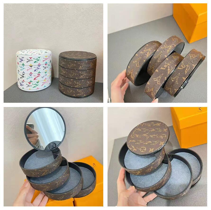 

Party Supplies Fashion leather designer jewelry storage box with mirror 4 layers compartments rotating letter earring necklace ring organization box case