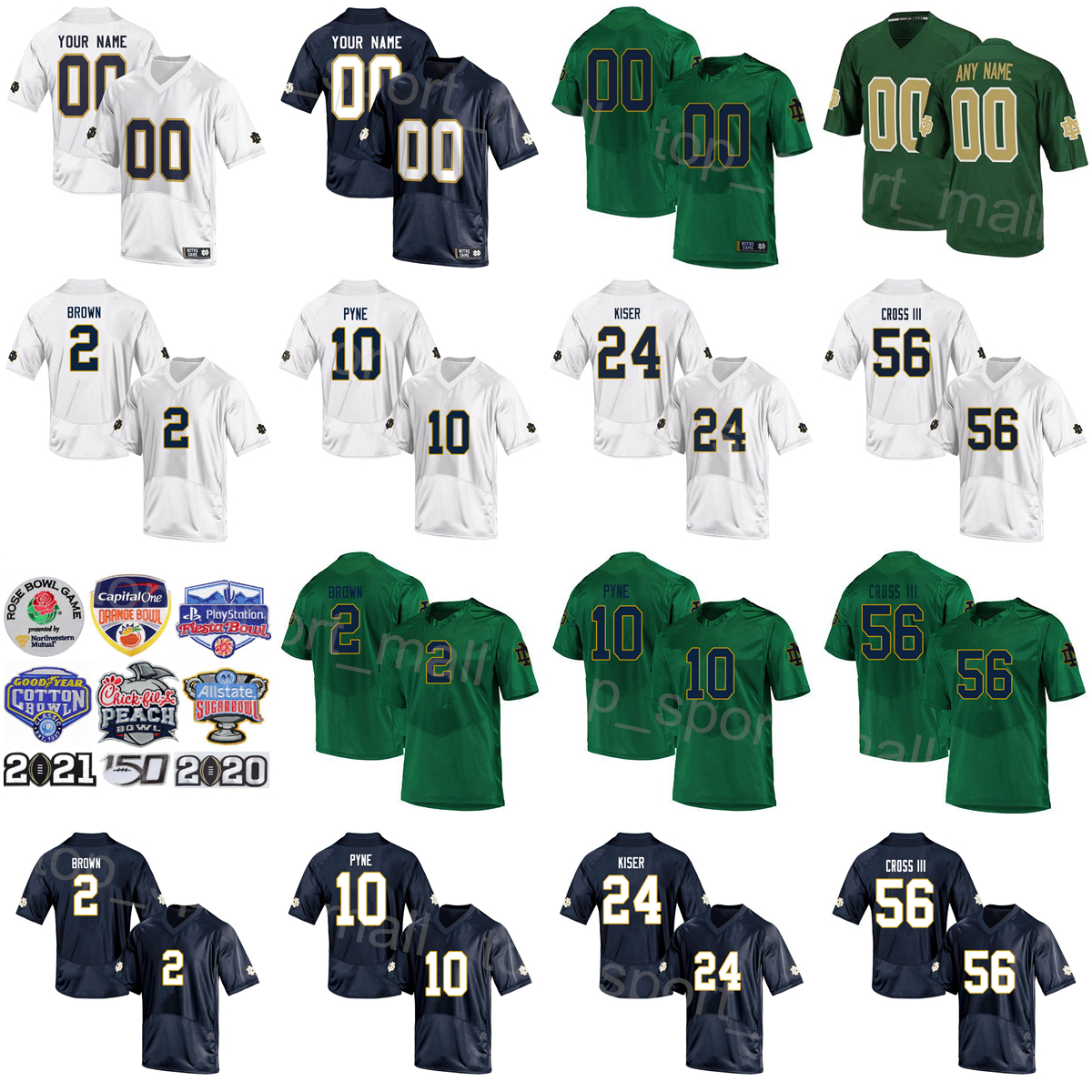 

NCAA College Football University 10 Drew Pyne Jersey 7 Audric Estime 4 Lorenzo Styles 56 Howard Cross III 2 DJ Brown 24 Jack Kiser Stitched Team Navy Blue White Green