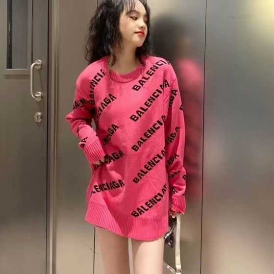 

High Cardigan Sweater Balencigass Version Early Autumn Women New Fashion Brand Paris Letter Jacquard Round Neck Men's Women's Loose HXCV, White