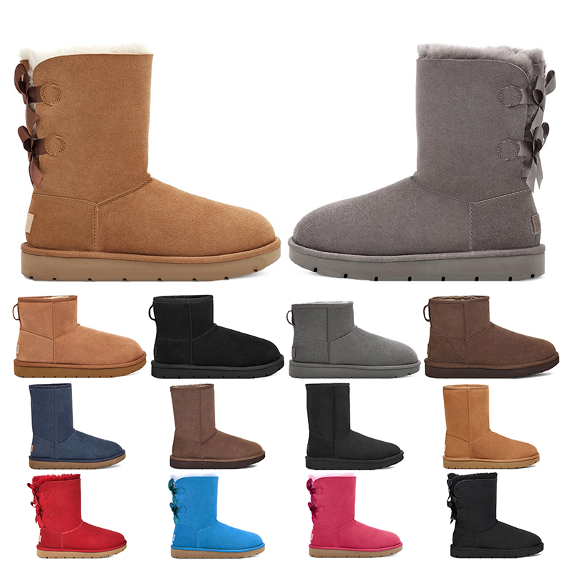 2023 designer boots australia women winter booties girl classic snow boot plush ankle short bow mini fur black chestnut pink grey Bowtie womens s