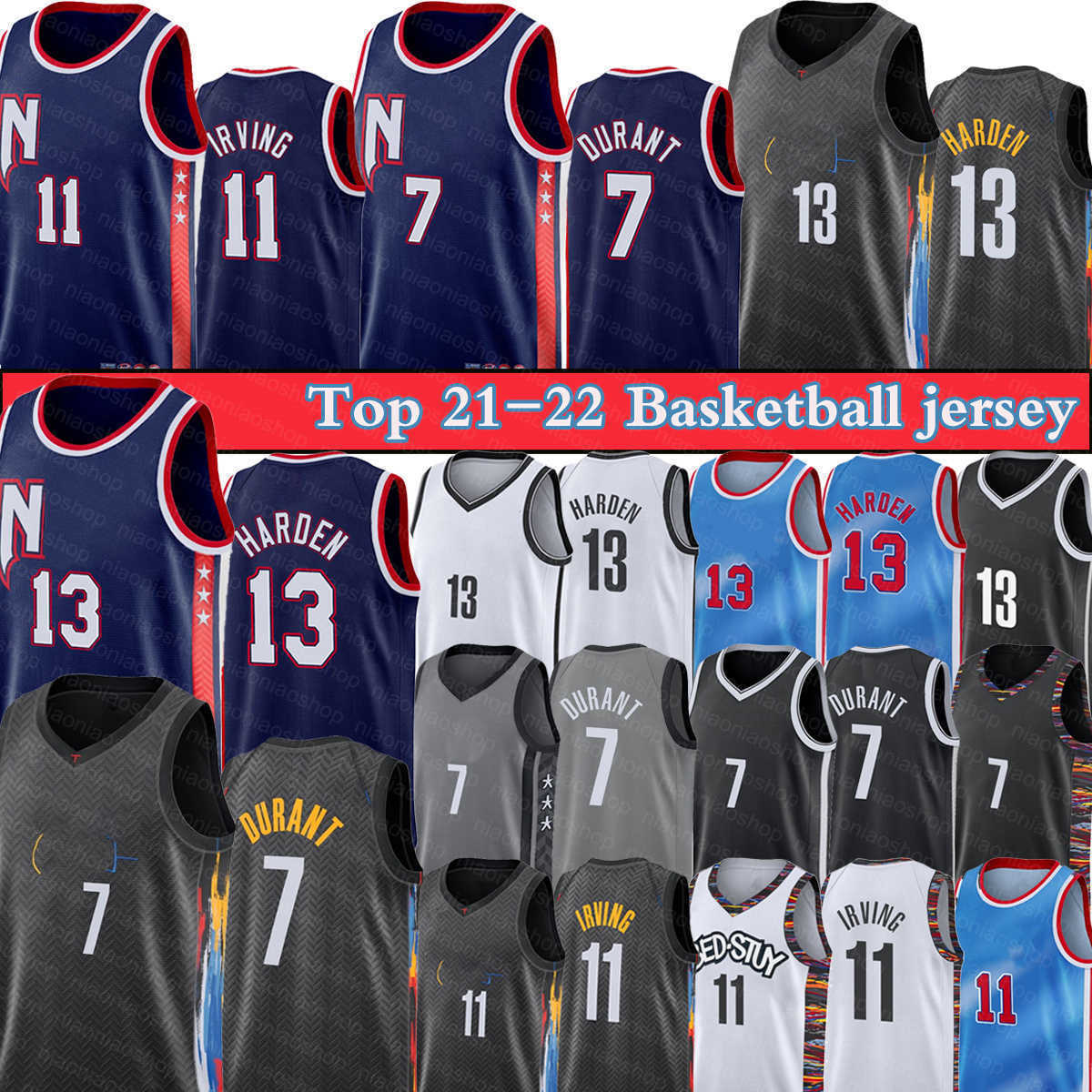 

Jersey Basketball''nba''13 Harden 7 Durant Kevin Irving 11 Kyrie Men T-shirt Brooklyns City 75th Anniversary Black Blue Uniform New, With logo 75th