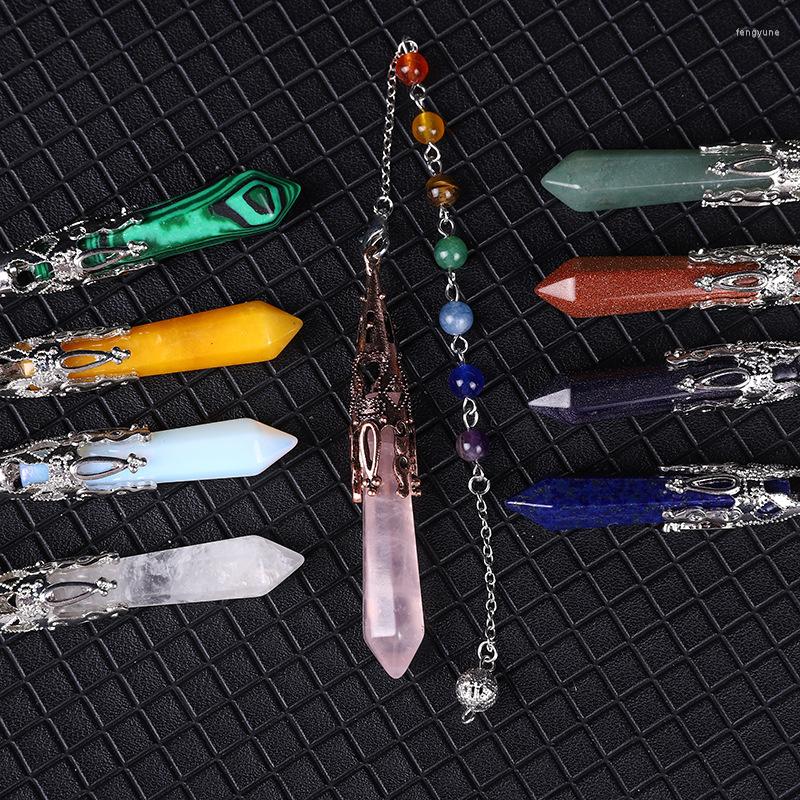 

Pendant Necklaces Hexagonal Column Pendulum Ethnic Reiki Healing Natural Prism Stone Chain Necklace Jewelry
