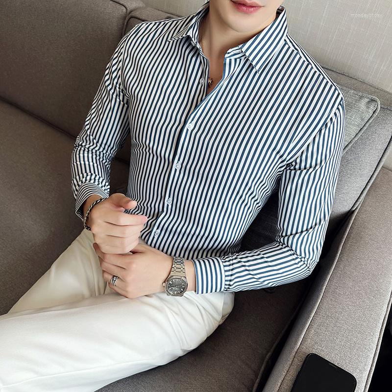 

Men's Casual Shirts Fashion Striped Men's 2022 Long Sleeve Slim Shirt All-match Business Formal Dress Streetwear Chemise Homme, Black