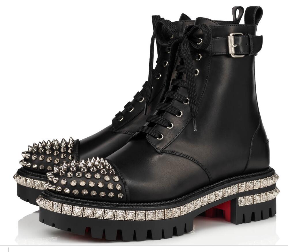 

Winter Luxury Women boots Fashion King St P Spike Black Silver Studs Lady Red Botto Ankle Boot Women Combat Booty Evening.Party.Dress EU35-43.With Box